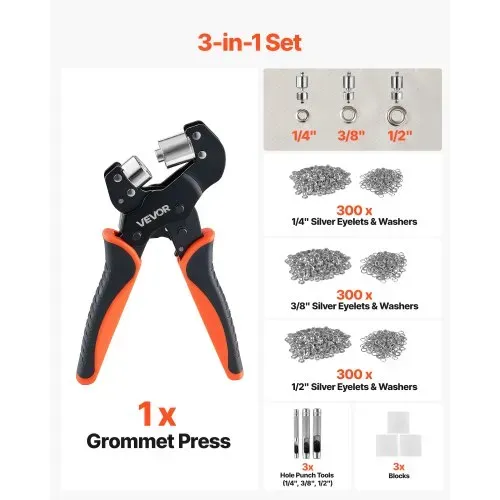 VEVOR Ösenzange 900 tlg. Set Ösen 6mm 10mm 12mm Magnetische Ösenpresse, Ösenstanze aus Stahl mit Magnetkopf Rutschfester Griff Geeignet für Leder Planen Schuhe Bastelarbeiten & Stoff – Bild 2