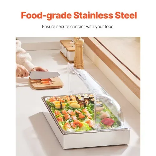 VEVOR Servierbehälter Buffet-Behälter Gastronormbehälter aus Edelstahl (1 Behälter), Präsentationsständer mit transparentem Deckel & 3 Eiswürfelschalen für Restaurant Hotel Küche VEVOR Servierbehälter Buffet-Behälter Gastronormbehälter aus Edelstahl (1 Behälter), Präsentationsständer mit transparentem Deckel & 3 Eiswürfelschalen für Restaurant Hotel Küche