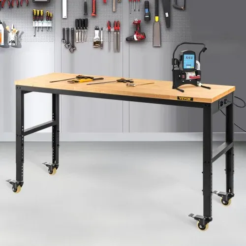 VEVOR Höhenverstellbare Werkbank 122 x 51 x 79 - 104 cm Spanntisch, 720 kg Gewichtskapazität Arbeitstisch, Braun Klappbare Werkzeugbank aus Kaltgewalzter Stahl, Multifunktionswerktisch für Werkstatt – Bild 7