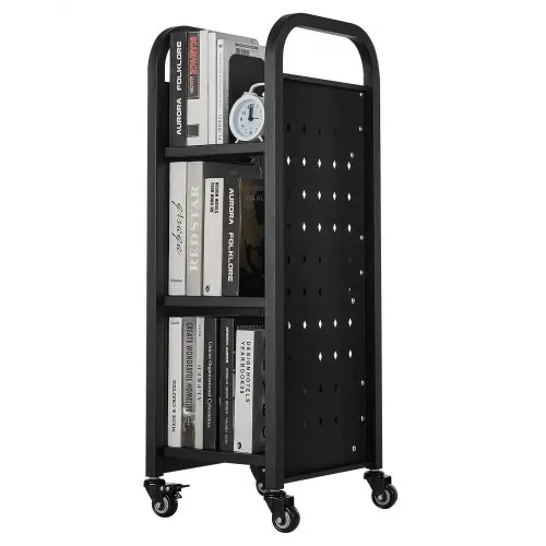 VEVOR Bücherwagen, 100 kg Tragkraft, Bibliothekswagen, 32 x 35 x 93,5 cm, einseitiges L-förmiges Bücherregal mit Doppelbremsrollen, Bücherregalwagen für Wohnzimmer, Büro, Schule, Schwarz – Bild 10
