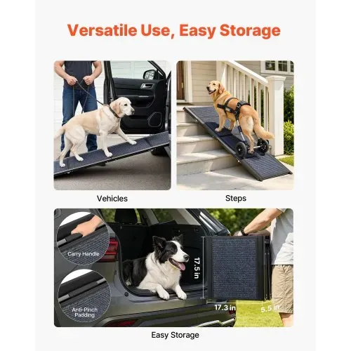 VEVOR Hunderampe, 160 x 43,2 cm, faltbare Hundeautorampe für mittelgroße & große Hunde bis 113 kg, Hundetreppe mit rutschfester Filzteppichoberfläche, tragbare Einstiegshilfe für SUV & LKW – Bild 5
