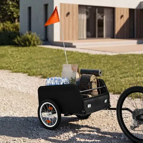 VEVOR Fahrradanhänger Lastenanhänger Transportwagen Faltbar 40 kg Tragkraft, Kohlenstoffstahl & 600D Oxford, Mit Regenschutz Reflektoren & Fahne, Für 22-28 Zoll Räder, Fahrradwagen für Einkauf Camping – Bild 7