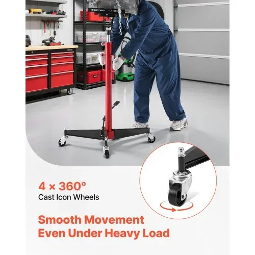 VEVOR hydraulischer Wagenheber Getriebeheber mit 500 kg Hubkapazität, Teleskop-Getriebeheber mit Pedal, 360°-Schwenkrad, 127-202 cm Hubhöhe, Hebezeug für Garage / Werkstatt Rot + Schwarz – Bild 5