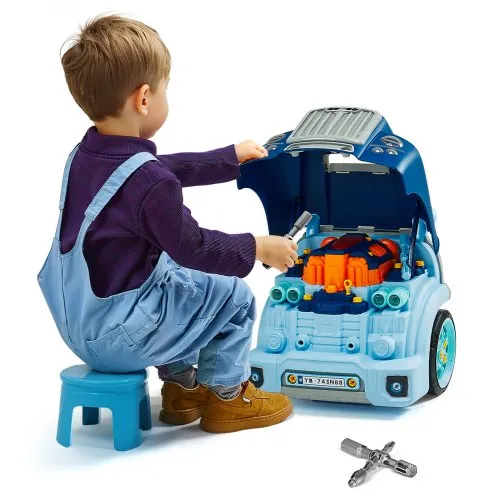 VEVOR Motorspielzeug, 60-teilig, Autoreparaturset für Kinder, mit abnehmbaren Teilen, Lichtern und Geräuschen, Lenkrad und Hupe, Mechaniker-Werkstattset für Kinder für Kleinkinder ab 3 Jahren, Blau VEVOR Motorspielzeug, 60-teilig, Autoreparaturset für Kinder, mit abnehmbaren Teilen, Lichtern und Geräuschen, Lenkrad und Hupe, Mechaniker-Werkstattset für Kinder für Kleinkinder ab 3 Jahren, Blau