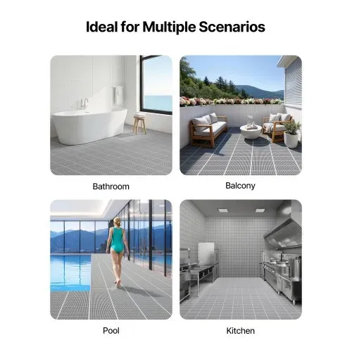 VEVOR Drainagematte PVC (0,9 m x 15 m), Rutschfeste PVC-Bodenmatte Spritzschutzmatte für Nassbereiche, Hohlmattenrolle, Antirutschmatte für Schwimmbäder, Terrassen, Badezimmer & Toiletten, Grau – Bild 5