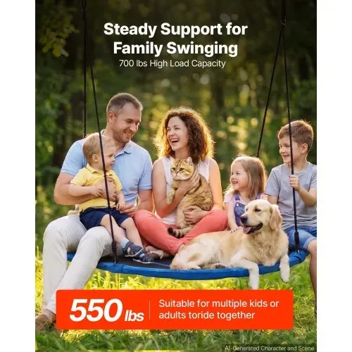 VEVOR Nestschaukel ⌀149 cm Tellerschaukel Familienschaukel 317 kg Blau, Schaukel für Outdoor & Indoor, 360° Drehbar, Schaukelsitz aus 900D Oxford-Gewebe mit 2 Aufhängegurten & Verstellbaren Seilen – Bild 3