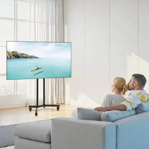 VEVOR rollbarer TV-Ständer Standfuß Fernsehstand für 812,8-1651 mm flach & Curved-TVs, höhenverstellbarer TV Bodenständer bis zu 40 kg (Max. VESA 400 x 400 mm) für Wohnzimmer Schlafzimmer – Bild 7