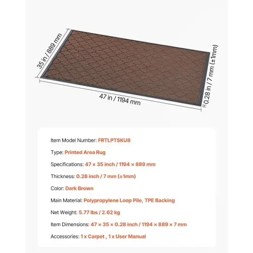VEVOR Fußmatte für die Vordertür, 1194 x 889 mm, gewerbliche Bodenmatte für drinnen und draußen, moderner, stilvoller Teppich mit TPE-Rückseite, strapazierfähiger, waschbarer Eingangsteppich für Flur, Balkon, Garage, Braun – Bild 6