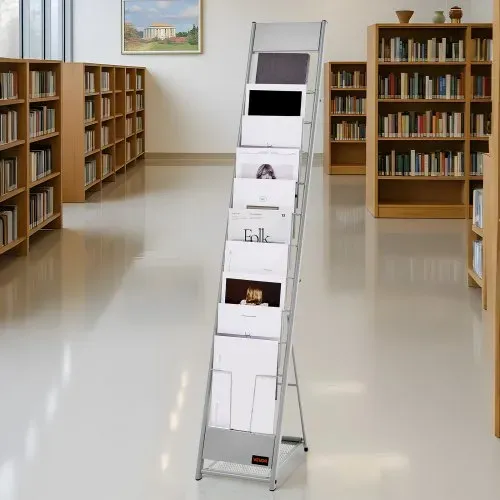 VEVOR Prospektständer Zeitschriftenständer mit 10 Taschen, Literaturständer Kataloghalter Schrägsteller, Buchständer Bodenaufsteller für Messen, Büroshows, Ausstellung Geschäfte, Silber – Bild 7