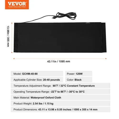 VEVOR isolierter Gasflaschenwärmer im Bandstil, passend für 40 lbs Gastanks, 120 W Propanheizung, fester interner Thermostat, max. Temperatur 90 ℉, strapazierfähiges wasserdichtes Oxford-Gewebe, CE-geprüft – Bild 6