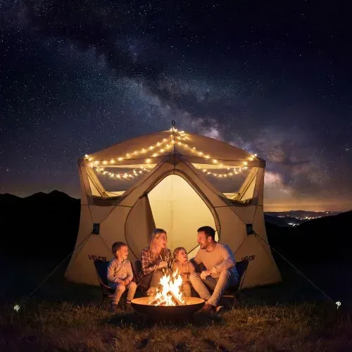 VEVOR Campingzelt 4-Personen, Pop-Up-Zelt mit Netzfenstern, Familienzelt Schneller Aufbau in 60 Sekunden, Tragbares Cabin Hub Zelt mit Tragetasche für Familien-Camping & Wandern, 229x229x212 cm – Bild 7