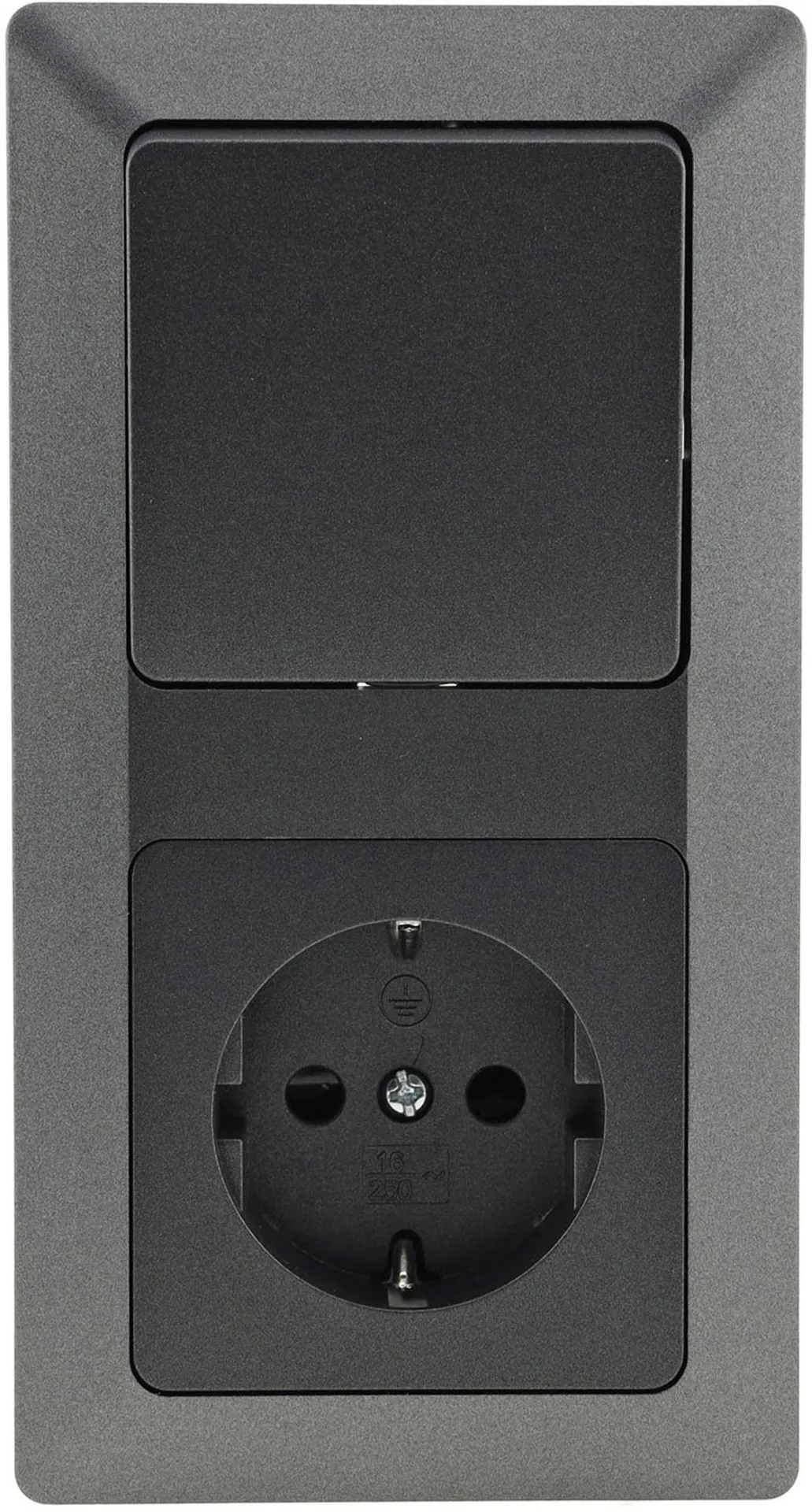 MILOS Set Steckdose + Schalter + Rahmen 250V~/ 16A, Steckanschluss, Anthrazit MILOS Set Steckdose + Schalter + Rahmen 250V~/ 16A, Steckanschluss, Anthrazit