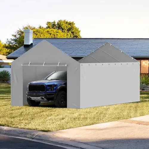 VEVOR Carport-Garagenzelt Seitenwand 610 x 364 cm, Garagenzelt-Unterstandplane, strapazierfähig, wasserdicht und UV-geschützt, grau (Oberteil und Rahmen nicht im Lieferumfang enthalten) – Bild 7