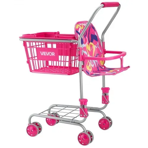 VEVOR Einkaufswagen für Kinder, Einkaufswagen Supermarkt Spielzeug mit Klappsitz für Puppen Stahlrahmen & Rollen, Faltbares Kaufladenzubehör mit Puppen-Spielzeug, Kaufmannsladen Spiele für Kinder ab 3 – Bild 10