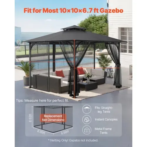 VEVOR Moskitonetz für Pavillon, Mückennetz-Ersatz, passend für 304,8×304,8×204,2 cm große Pavillons, Insektennetz, 4-teiliger Seitenwand-Pavillonvorhang, mit Doppelreißverschluss (NUR Netz) VEVOR Moskitonetz für Pavillon, Mückennetz-Ersatz, passend für 304,8×304,8×204,2 cm große Pavillons, Insektennetz, 4-teiliger Seitenwand-Pavillonvorhang, mit Doppelreißverschluss (NUR Netz)