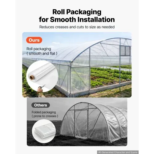 VEVOR Gewächshausfolie 1,8x30,5m Polyethylenfolie 0,143–0,152mm Tunnelfolie, für Landwirtschaft Gartenbau & Freilandpflanzen, Wasser- Sonnen- Frost- Wind- & Staubbeständig, Lichtdurchlässig, Meterware – Bild 4