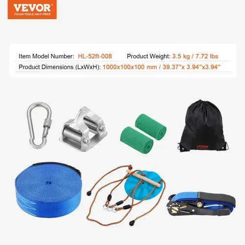 VEVOR Zipline für Kinder & Erwachsene, 16,7 m Zipline-Sets bis zu 150 kg, Seilrutschen für den Außenbereich im Hinterhof, Spielplatzunterhaltung mit Zipline, Nylon-Sicherheitsgurt & Zubehörsatz – Bild 6