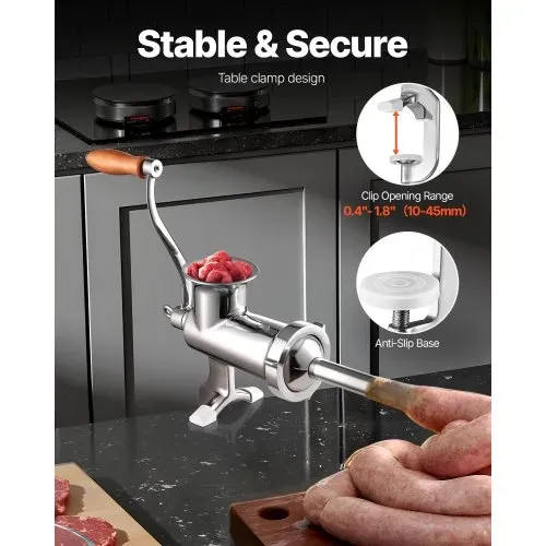 VEVOR manuelle Fleischmühle, alle Teile Edelstahl, handbetriebene Fleischmahlmaschine mit Tischklemme, 2 Schleifplatten & Wurstfüller, ideal für Zuhause Küche Restaurant Metzgergeschäft VEVOR manuelle Fleischmühle, alle Teile Edelstahl, handbetriebene Fleischmahlmaschine mit Tischklemme, 2 Schleifplatten & Wurstfüller, ideal für Zuhause Küche Restaurant Metzgergeschäft