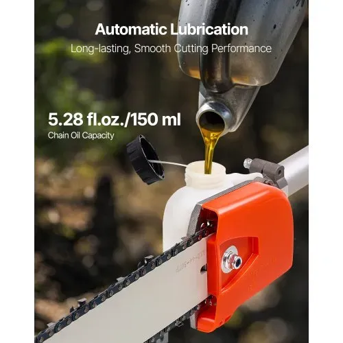 VEVOR Benzin-Hochentaster 25ccm 2-Takt, Motorsäge, Teleskopsäge mit 2,12–3,62 m ausziehbarer Stange, 30,5 cm Schwert, 650 ml Kraftstofftank, für ein kraftvolles Sägen in hohen Baumkronen – Bild 4