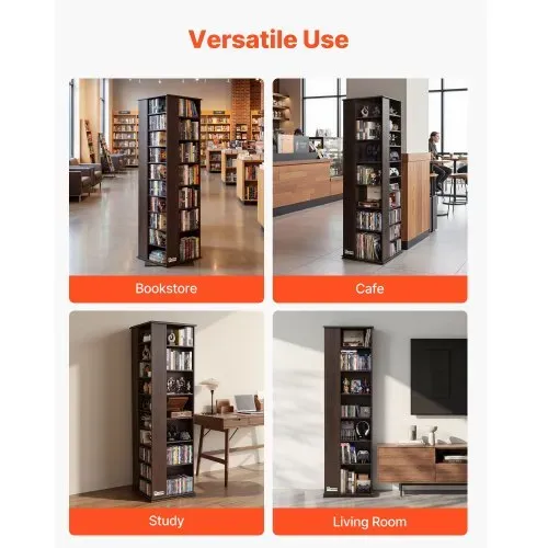 VEVOR Medienregal 475x475x1636 mm, CD-Turm, Drehbares Bücherregal mit 34 Fächern für CDs, DVDs, Bücher & Spiele-Discs, DVD-Ständer für Wohnzimmer, Homeoffice & Aufnahmeraum, Braun – Bild 5