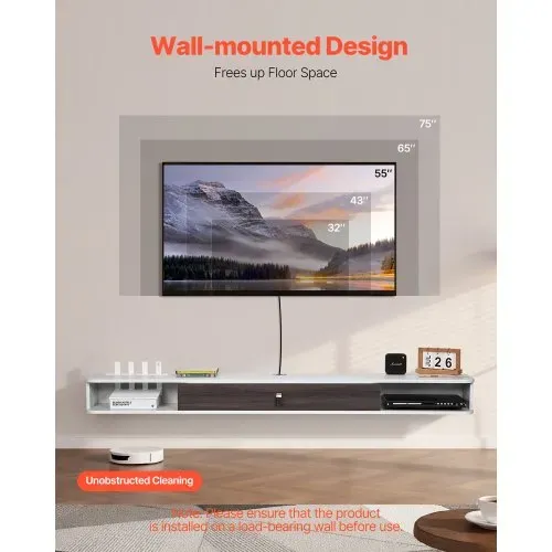 VEVOR TV Schrank hängend Wandhalterung, Fernsehschrank mit Kabelloch, schwebendes TV-Regal mit Stauraum für DVD-Player Kabelbox Spielekonsole, Hängeschrank 52 kg belastbar Weiß 180 cm Länge VEVOR TV Schrank hängend Wandhalterung, Fernsehschrank mit Kabelloch, schwebendes TV-Regal mit Stauraum für DVD-Player Kabelbox Spielekonsole, Hängeschrank 52 kg belastbar Weiß 180 cm Länge