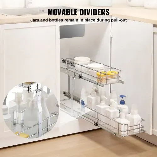 VEVOR Ausziehbarer Spülschrank-Organizer mit 2 Ebenen unter Waschbecken (215x533x385 mm) Gewürzregal Küchenregal Lagerregal Organizer für Küche Badezimmer 245x563x485 mm (Einbaumaß) – Bild 2