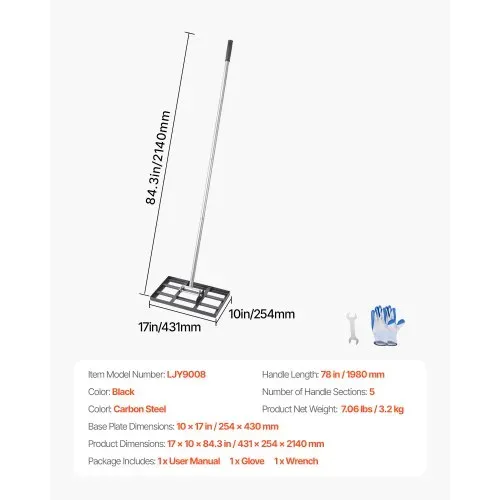 VEVOR Rasenrakel, Levelingrake mit 198 cm Griff, 431x254 mm Bodenplatte, rostbeständiger Nivellierrechen aus Karbonstahl, 5 Höhen einstellbar, Rasennivellierungswerkzeug für Hof und Golfplatz – Bild 6