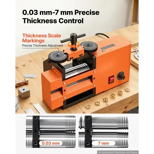 VEVOR Elektrisches Schmuckwalzwerk 3-in-1 Walzwerk Flach Vierkant Halbrund, Werkzeug für DIY-Schmuckhersteller, Einstellbare Dicke 0,03–7 mm, zum Pressen von Duktilen Metallen wie Gold Silber Kupfer – Bild 4