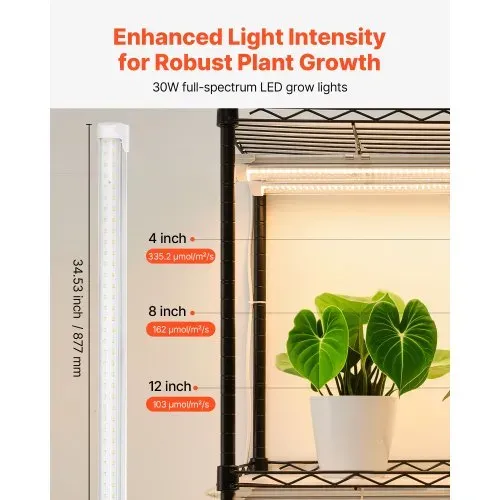 VEVOR Pflanzenregal mit Wachstumslicht, 4-stufiger Pflanzenständer mit transparenter Abdeckung, Timer & Hygrometer, 180W Vollspektrum-Lichter, Blumenregal für Zimmerpflanzen 90x35x150 cm – Bild 2