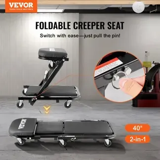 VEVOR Werkstatt Rollbrett Montagerollbrett Werkstatthocker 2 in 1 Montageliege 1016 mm lang, rollender zusammenklappbarer Mechanikerrollstuhl mit 6 Universalrädern gepolstertem Sitz, für die Garage VEVOR Werkstatt Rollbrett Montagerollbrett Werkstatthocker 2 in 1 Montageliege 1016 mm lang, rollender zusammenklappbarer Mechanikerrollstuhl mit 6 Universalrädern gepolstertem Sitz, für die Garage
