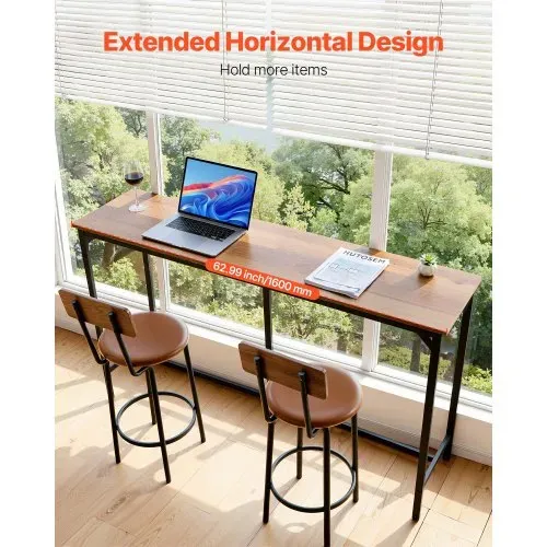 VEVOR Bartisch mit abgerundeten Kanten & ausziehbarem horizontalem Design, rechteckiger Kneipentisch Stehtisch (1600 x 398 x 915 mm), Bistrotisch Esstisch Hellbraun, Schwarz, geeignet für Minibar – Bild 4