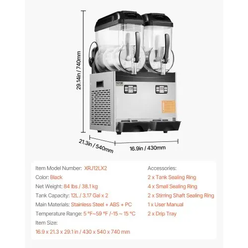 VEVOR kommerzielle Slush-Maschine 12 L x 2 Doppeltank Slush-Eismaschine Slushy Machine für gefrorene Getränke, 96 Tassen Margarita-Smoothie-Maschine für Partys zu Hause Restaurants Cafés Bars – Bild 6
