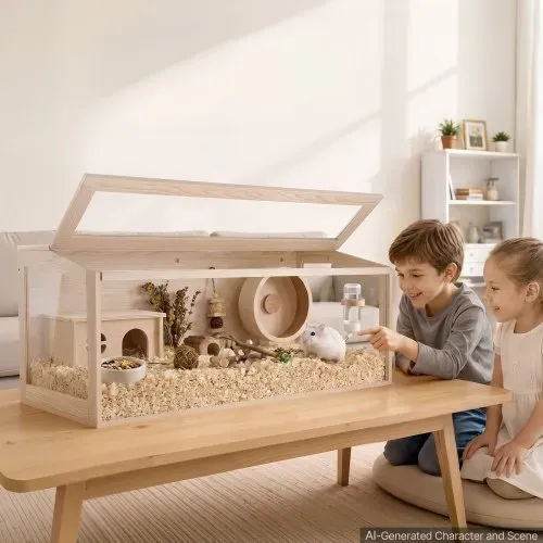 VEVOR Hamsterkäfig Nagerkäfig Nagarium Hamstergehege Holz 1220x510x510mm, 270°-Sichtfenster Nagersicher mit Deckel Belüftung für Goldhamster Zwerghamster Meerschweinchen Rennmäuse – Bild 7