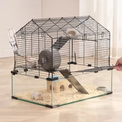 VEVOR Hamsterkäfig, 360°-Sicht, transparenter Hamsterlebensraum, Kleintierkäfig, 58x38x54 cm, belüfteter Mäusekäfig mit Wasserflasche, tragbares Hamsterhaus für Ratten, Meerschweinchen – Bild 7