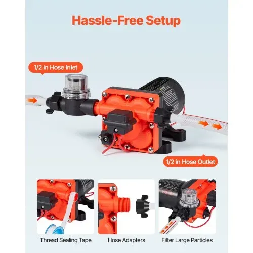 VEVOR Membranpumpe, 12 V DC, 18,9 L/min, selbstansaugende 4-Kammer-Membranwasserpumpe mit automatischem Druckschalter, 4,8 bar Druck, für Wohnmobil, Wohnwagen, Schiff, Yacht, Autowäsche – Bild 3
