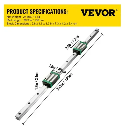 VEVOR Linearführung Linearschiene Führungsschiene RM1605-1000mm Kugelumlaufspindel Set 2stk HGR20-1000mm – Bild 6