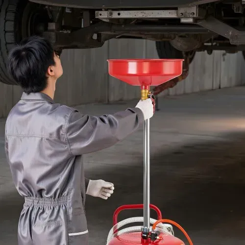 VEVOR Ölauffangwagen 9 5L, Ölauffangbehälter mit einstellbarer Trichterhöhe, Ölauffanggerät mit Rädern, Flüssigkeits-Kraftstofftransfer-Ablass, Ölauffangrollwagen für Autowerkstätten, rot – Bild 7