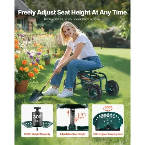 VEVOR Gartenrollsitz 800x487x460/540 mm, Fahrbarer Gartensitz mit Werkzeugablage, Tragkraft 136 kg, Gartenhocker für den Außenbereich, Roller zum Bepflanzen und Jäten von Rasenflächen VEVOR Gartenrollsitz 800x487x460/540 mm, Fahrbarer Gartensitz mit Werkzeugablage, Tragkraft 136 kg, Gartenhocker für den Außenbereich, Roller zum Bepflanzen und Jäten von Rasenflächen
