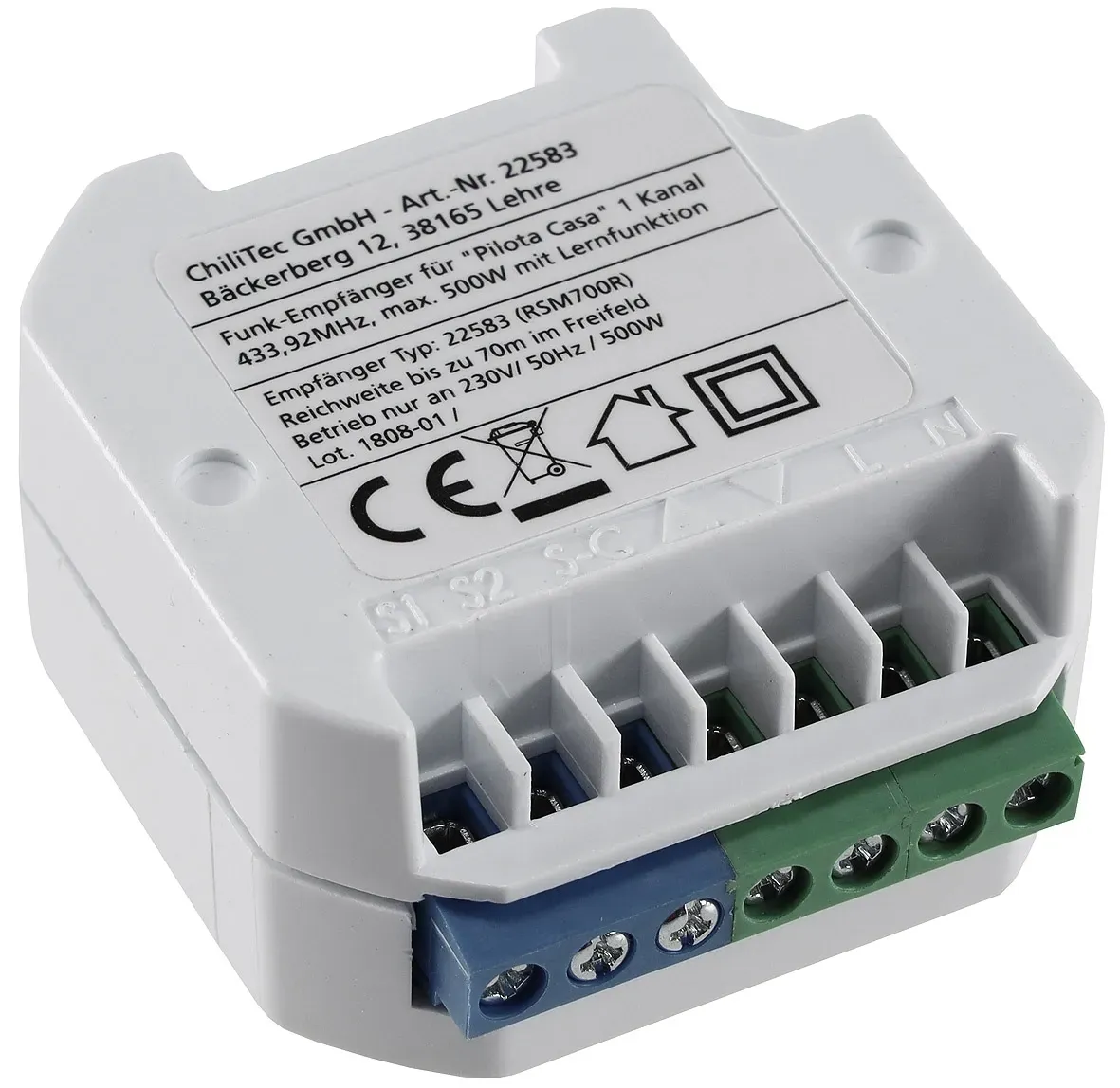 Funk-Empfänger RS für “Pilota Casa” max. 500W, für Rolladen-Steuerung Funk-Empfänger RS für “Pilota Casa” max. 500W, für Rolladen-Steuerung