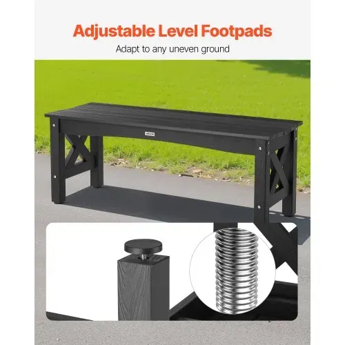 VEVOR Gartenbank Gartenmöbel Bänke 113 cm 272 kg Tragkraft, wetterfeste Verandabank mit verstellbaren Fußpolstern & dickem Bein, Terrassenbank aus Kunststoff für Garten Park Hof Veranda, Schwarz – Bild 4