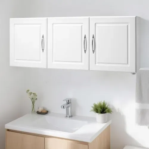 VEVOR Wandschrank für Waschküche, 2-stöckiger Wandhängeschrank mit verstellbarer Ablage, Küchenschrank mit 3 Türen, für Küche Bad Wäscherei, 31,6x137,2x51,6 cm (T x B x H), Oberschrank Weiß – Bild 7