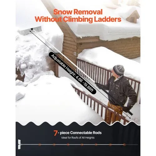 VEVOR Schnee Dachrechen, 66 cm Alu-Klinge, 142–606 cm verstellbarer Schneeschieber mit Rädern, Schneeräumwerkzeug mit rutschfestem Griff, Hausdachrechen zum Entfernen von Laub & Schnee – Bild 3