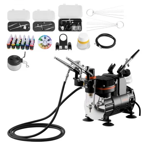 VEVOR Airbrush Set 1/6 PS mit Luftkompressor, 3 Dual Action Airbrush Pistolen mit 3 Düsen (0,3/0,3/0,35mm) & Schlauch & Acrylfarbe, für Kuchendekoration Modellmalerei Nagelkunst geräuscharm VEVOR Airbrush Set 1/6 PS mit Luftkompressor, 3 Dual Action Airbrush Pistolen mit 3 Düsen (0,3/0,3/0,35mm) & Schlauch & Acrylfarbe, für Kuchendekoration Modellmalerei Nagelkunst geräuscharm