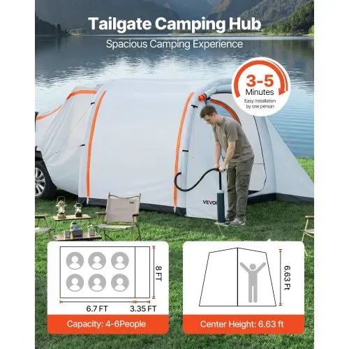VEVOR Aufblasbares Heckklappenzelt Autozelt (2042+1020) x 2438 x 2020 mm, Wasserdichtes (PU2000 mm) Campingzelt mit Belüfteten Türen & Moskitonetzen, SUV-Heckzelt für Camping Wandern, inkl. Luftpumpe VEVOR Aufblasbares Heckklappenzelt Autozelt (2042+1020) x 2438 x 2020 mm, Wasserdichtes (PU2000 mm) Campingzelt mit Belüfteten Türen & Moskitonetzen, SUV-Heckzelt für Camping Wandern, inkl. Luftpumpe