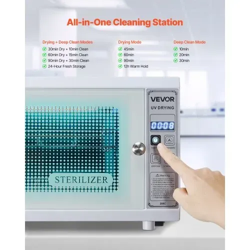 VEVOR UV Sterilisator Nagelwerkzeug-Reinigungsmaschine (12 L / 160 W) multifunktionale Nagelreiniger Sterilisator mit Timer-Einstellung, Reinigungskabinett mit Tür aus gehärtetem Glas, für Labore – Bild 3
