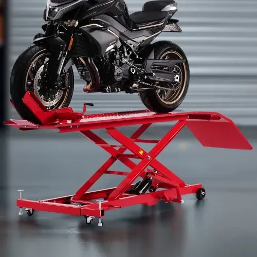 VEVOR Motorradheber Motorradhebebühne Hydraulisch (Max. 787 mm Hubhöhe) Hebeständer Rollbar, Fahrrad-Reparaturständer (453,59 kg belastbar) mit Sicherheitsschloss für Geländefahrzeuge Dirtbikes – Bild 7