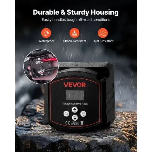 VEVOR Doppelbatterie Trennrelais Kit, 12 V 300 A 6 m 33.6 mm² (2 AWG), VSR-spannungsempfindliches Relais mit Voltmeter, LCD-Bildschirm, Batterie-Trennschalter, kompatibel mit Lithium-Batterien, für UTV, ATV – Bild 6