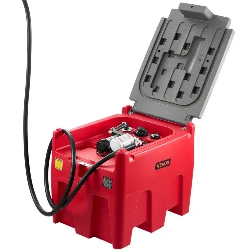 VEVOR Tragbarer Dieseltank, 220 L Fassungsvermögen & 48L/min Durchflussrate, Gaskraftstofftank mit 12 V Transferpumpe & 4 m Gummischlauch, PE-Diesel-Transfertanks für Kraftstofftransport, Rot – Bild 10