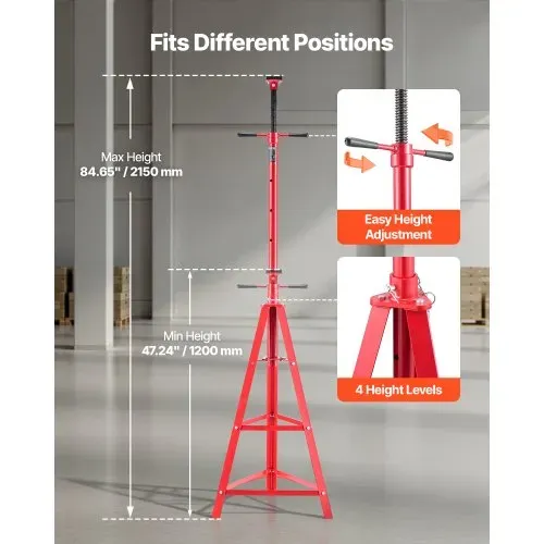 VEVOR Unterhub-Stützständer 2 t, Höhenverstellbarer (120-215 cm / 4-stufig) Wagenheberständer aus Kohlenstoffstahl, Dreibeinständer zur Unterstützung von Fahrzeugkomponenten Autoreparatur – Bild 2