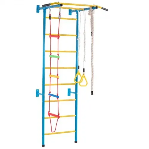 VEVOR Sprossenwand Turnwand Klettergerüst für Kinder (ab 3 Jahren), 5-in-1-Set mit schwedischer Leiter aus Karbonstahl, Klimmzugstange & Strickleiter & Turnringen 100 kg belastbar mehrfarbig – Bild 10
